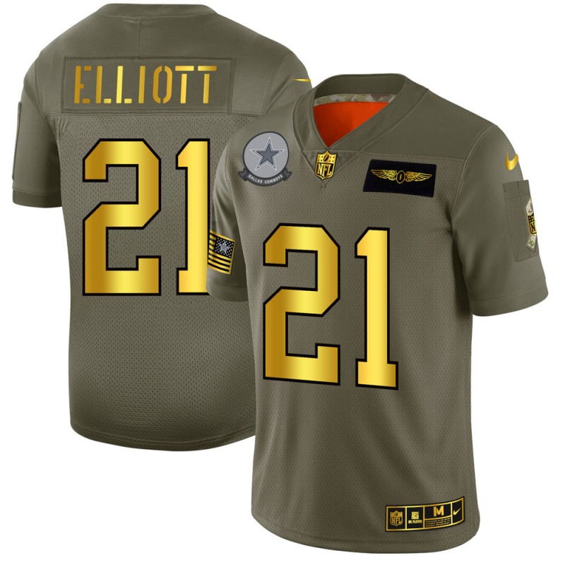 Men's Dallas Cowboys #21 Ezekiel Elliott 2019 Olive/Gold Salute To Service Limited Stitched NFL Jersey